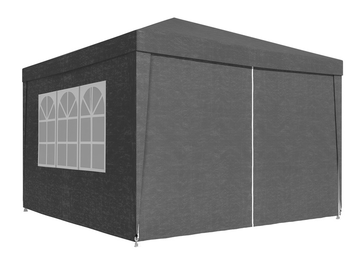 Cort pavilion de gradina, 300x300 cm, cu 4 pereti laterali cu ferestre, impermeabil cu rezistenta UV, gri