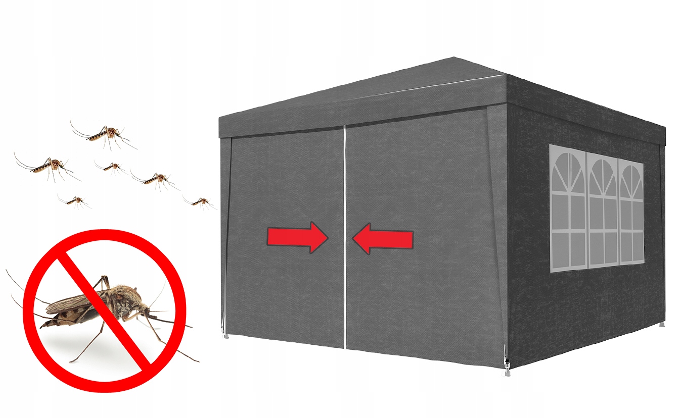 Cort pavilion de gradina, 300x300 cm, cu 4 pereti laterali cu ferestre, impermeabil cu rezistenta UV, gri