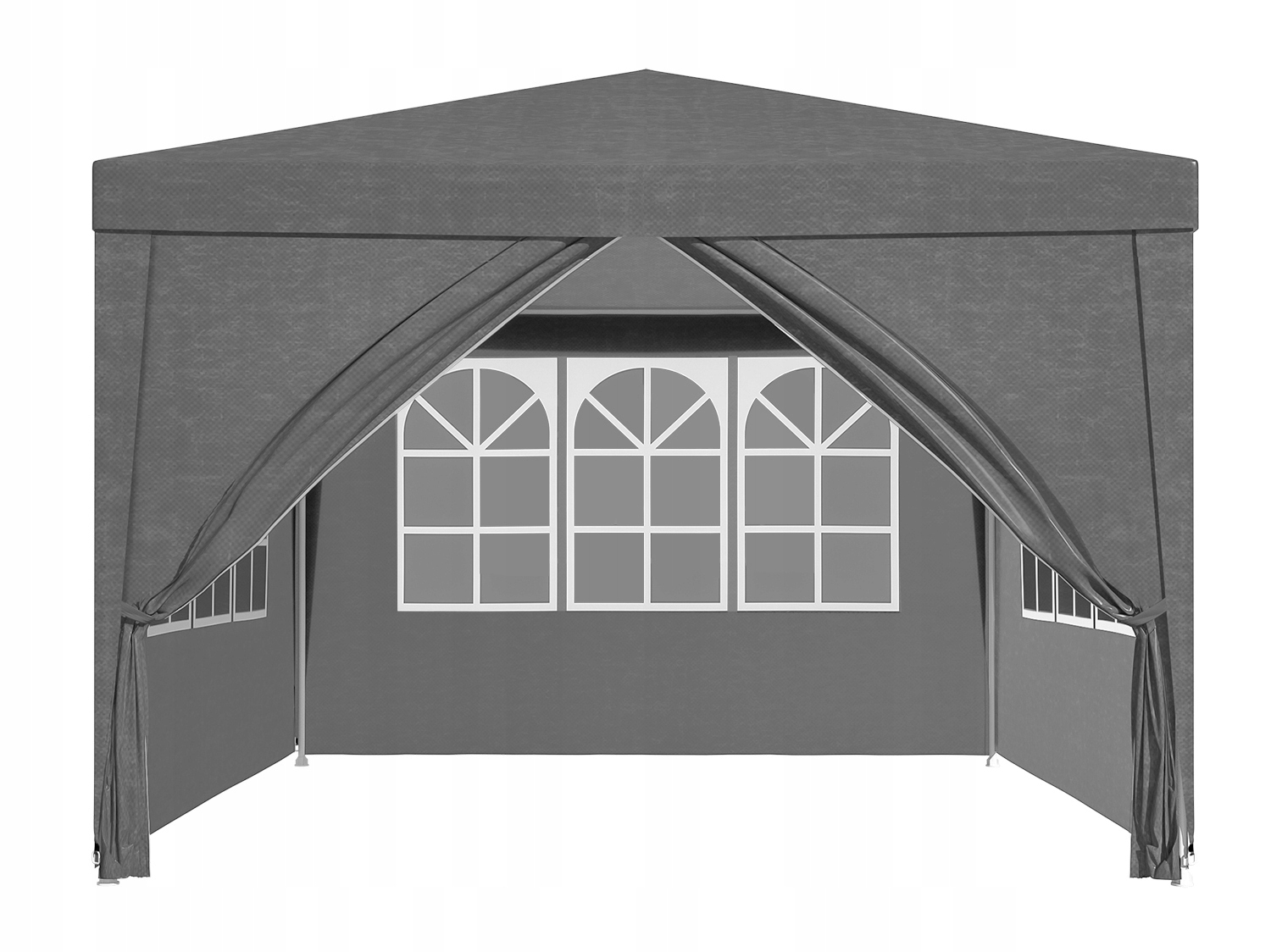 Cort pavilion de gradina, 300x300 cm, cu 4 pereti laterali cu ferestre, impermeabil cu rezistenta UV, gri