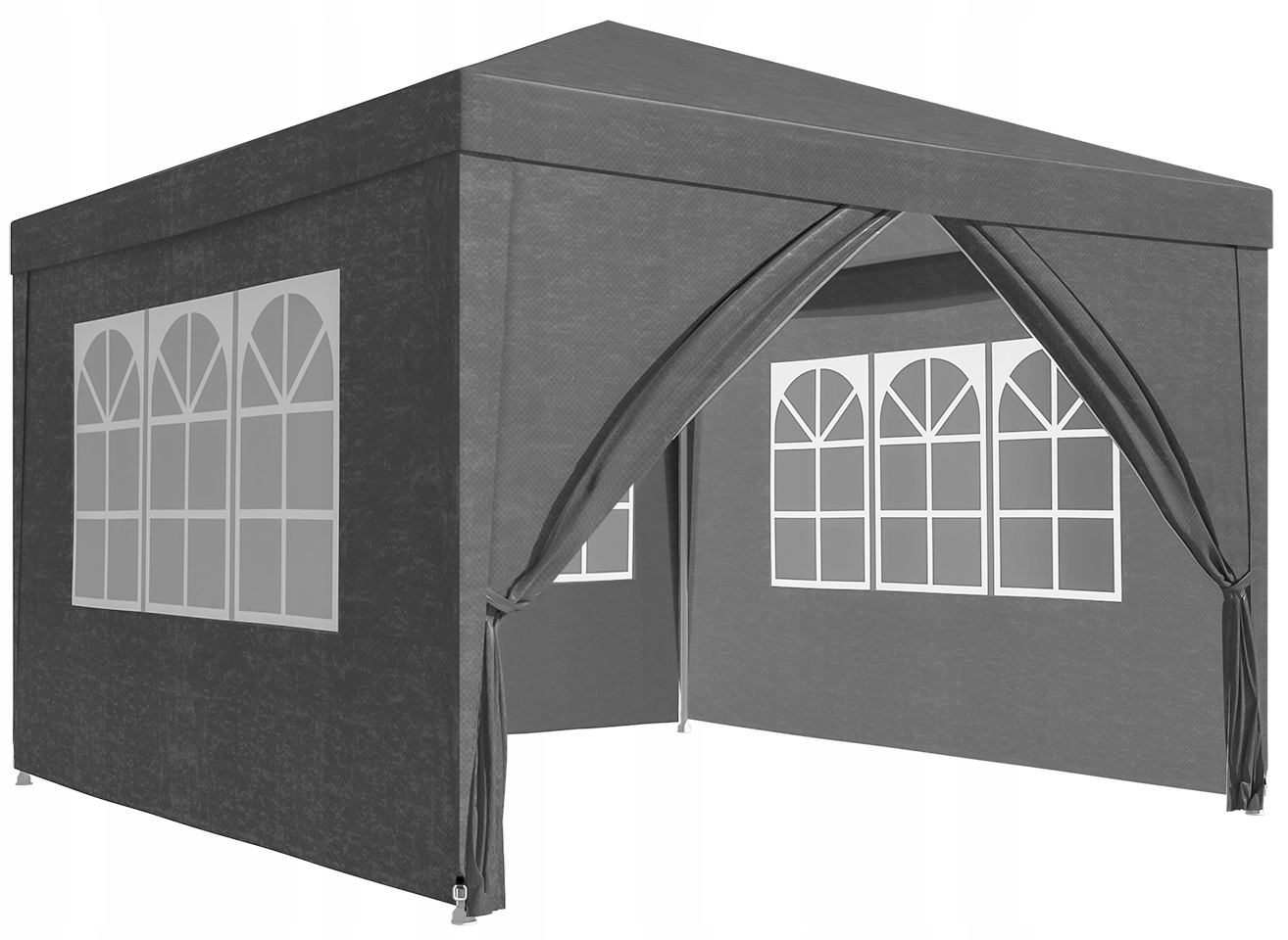 Cort pavilion de gradina, 300x300 cm, cu 4 pereti laterali cu ferestre, impermeabil cu rezistenta UV, gri