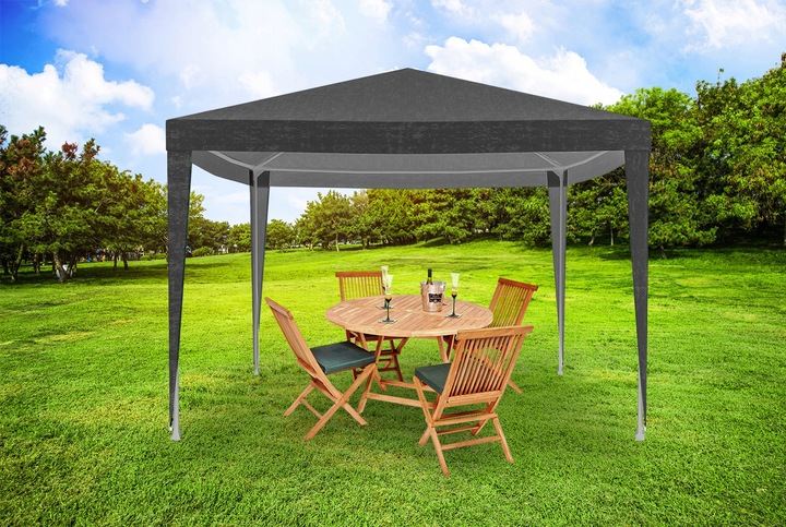 Cort pavilion de gradina, 300x300 cm, cu 4 pereti laterali cu ferestre, impermeabil cu rezistenta UV, gri