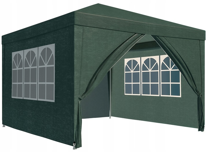 Cort pavilion de gradina, 300x300 cm, cu 4 pereti laterali cu ferestre, impermeabil cu rezistenta UV, verde
