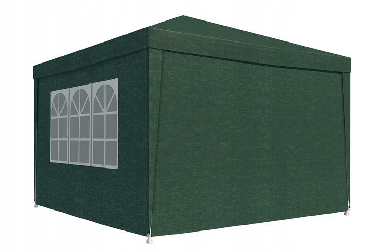 Cort pavilion de gradina, 300x300 cm, cu 4 pereti laterali cu ferestre, impermeabil cu rezistenta UV, verde