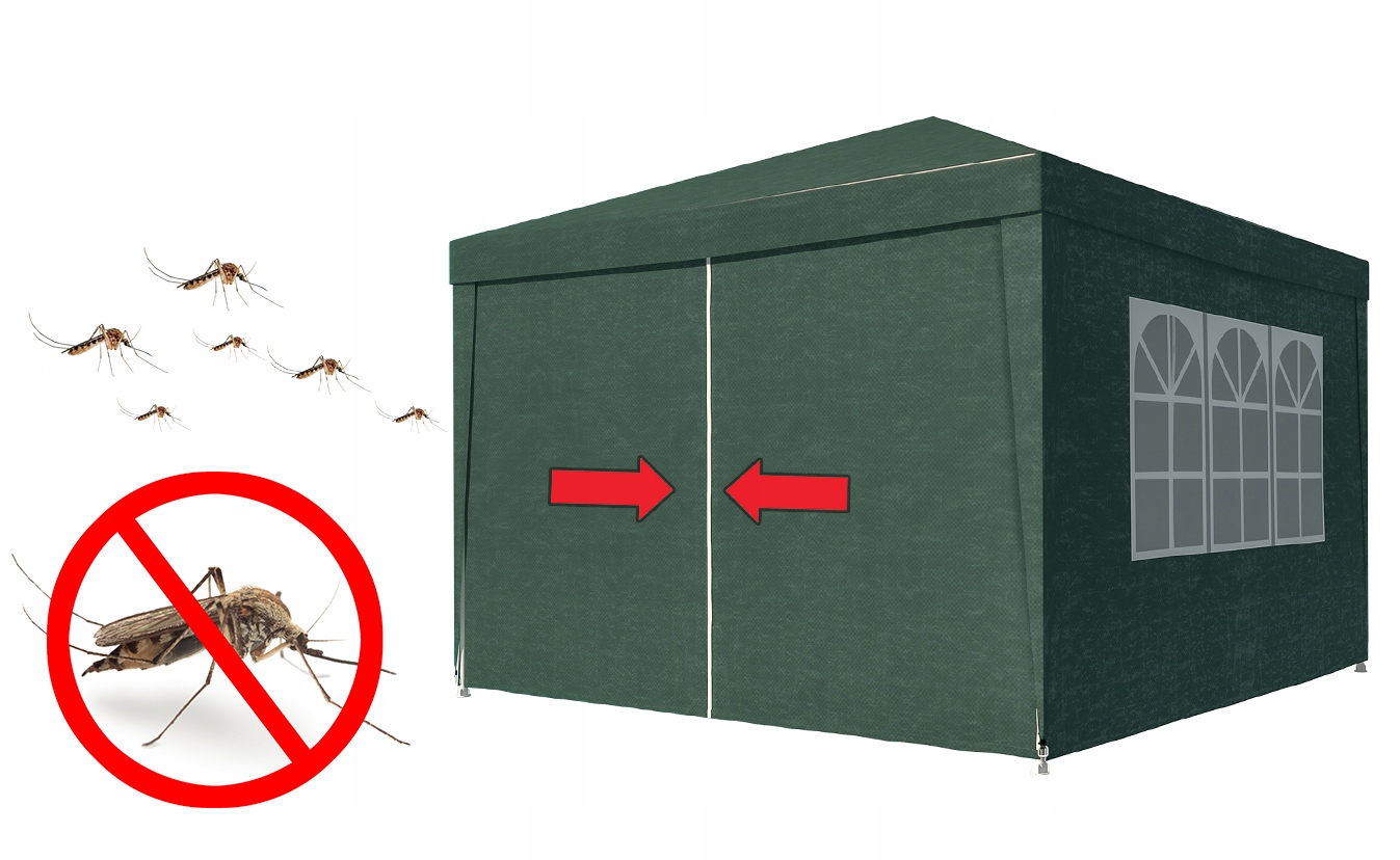 Cort pavilion de gradina, 300x300 cm, cu 4 pereti laterali cu ferestre, impermeabil cu rezistenta UV, verde