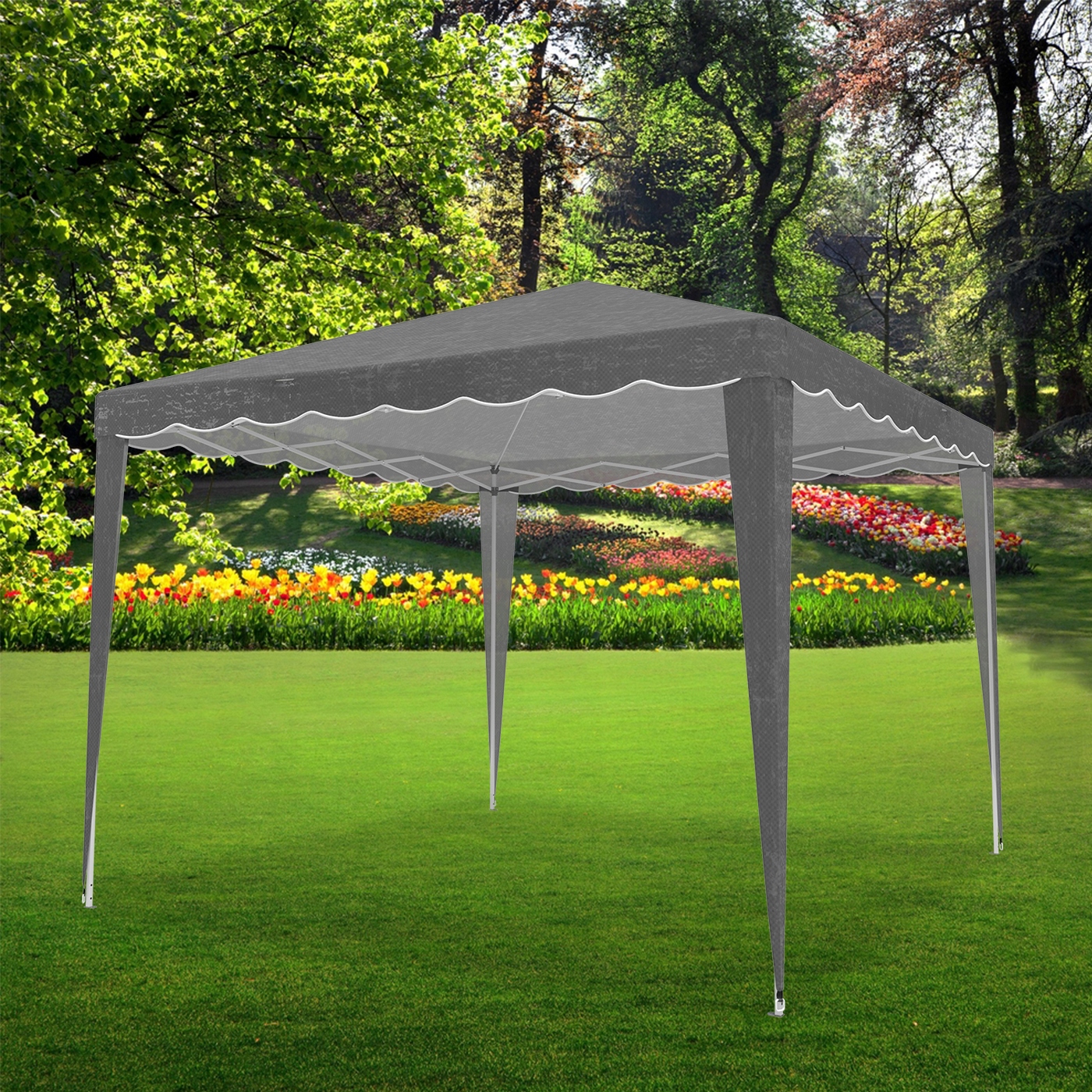 Cort pavilion de gradina pliabil automat pop-up, impermeabil, cu protectie UV, 300x300cm, gri
