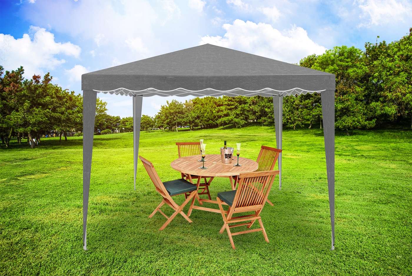Cort pavilion de gradina pliabil automat pop-up, impermeabil, cu protectie UV, 300x300cm, gri