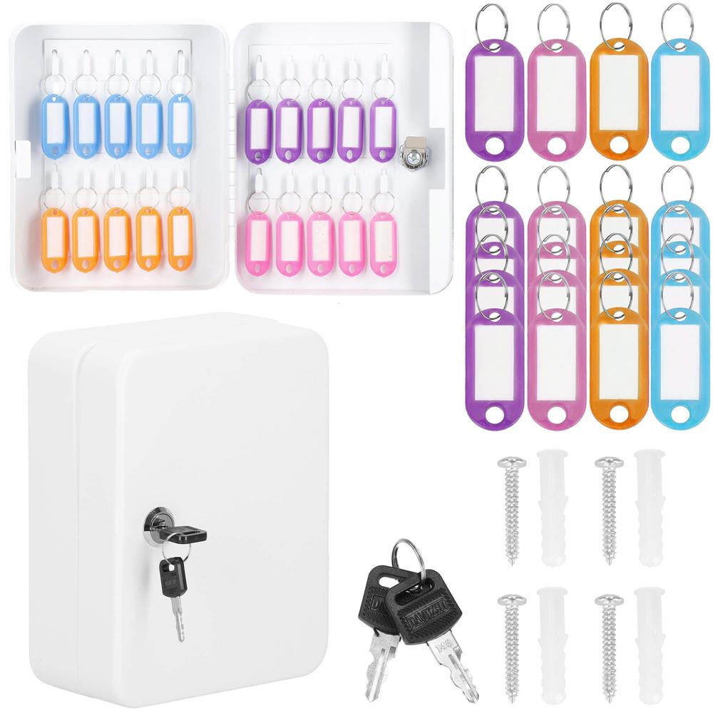 Cutie metalică pentru 20 chei din oțel, cu închidere, albă