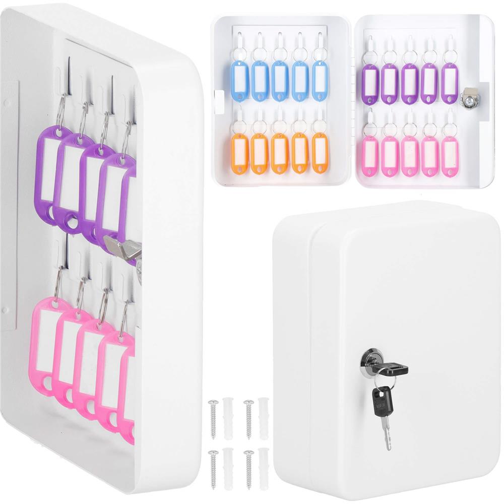 Cutie metalică pentru 20 chei din oțel, cu închidere, albă