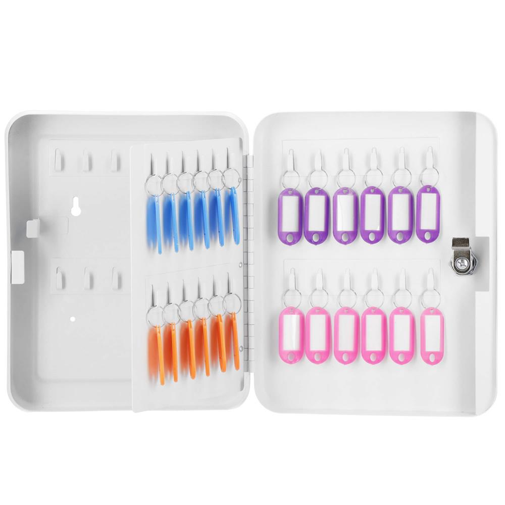 Cutie metalica din otel pentru 48 chei, alba, cu inchidere si brelocuri