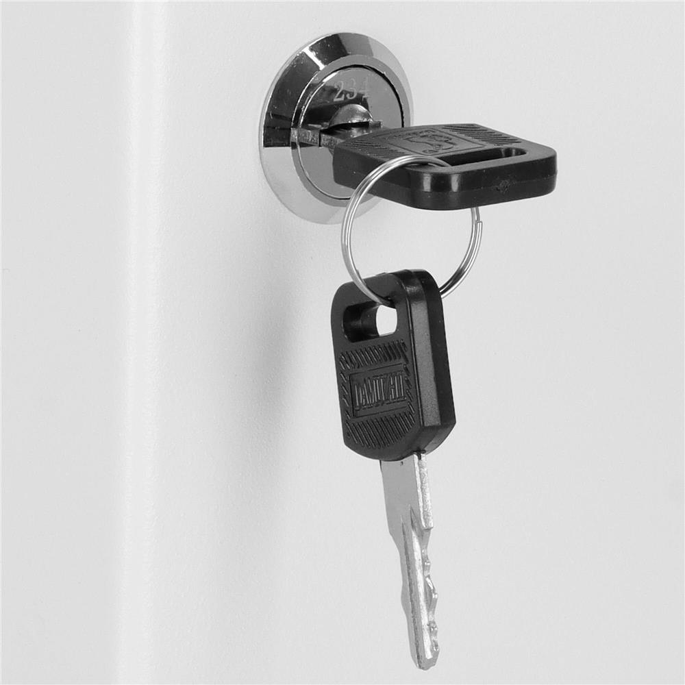 Cutie metalica din otel pentru 48 chei, alba, cu inchidere si brelocuri