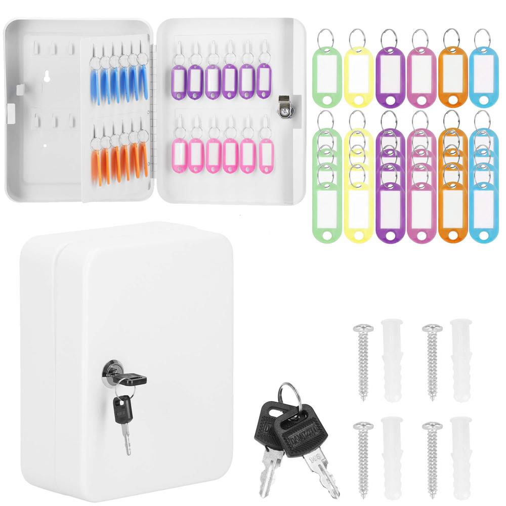 Cutie metalica din otel pentru 48 chei, alba, cu inchidere si brelocuri