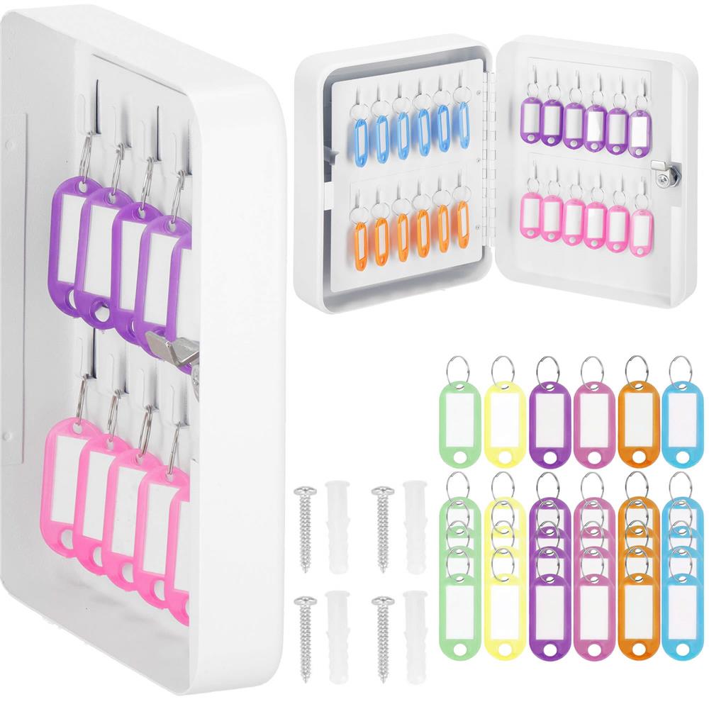 Cutie metalica din otel pentru 48 chei, alba, cu inchidere si brelocuri