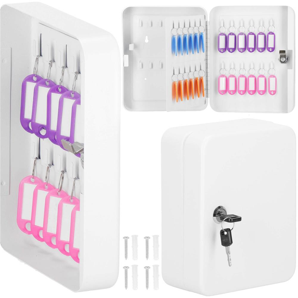 Cutie metalica din otel pentru 48 chei, alba, cu inchidere si brelocuri