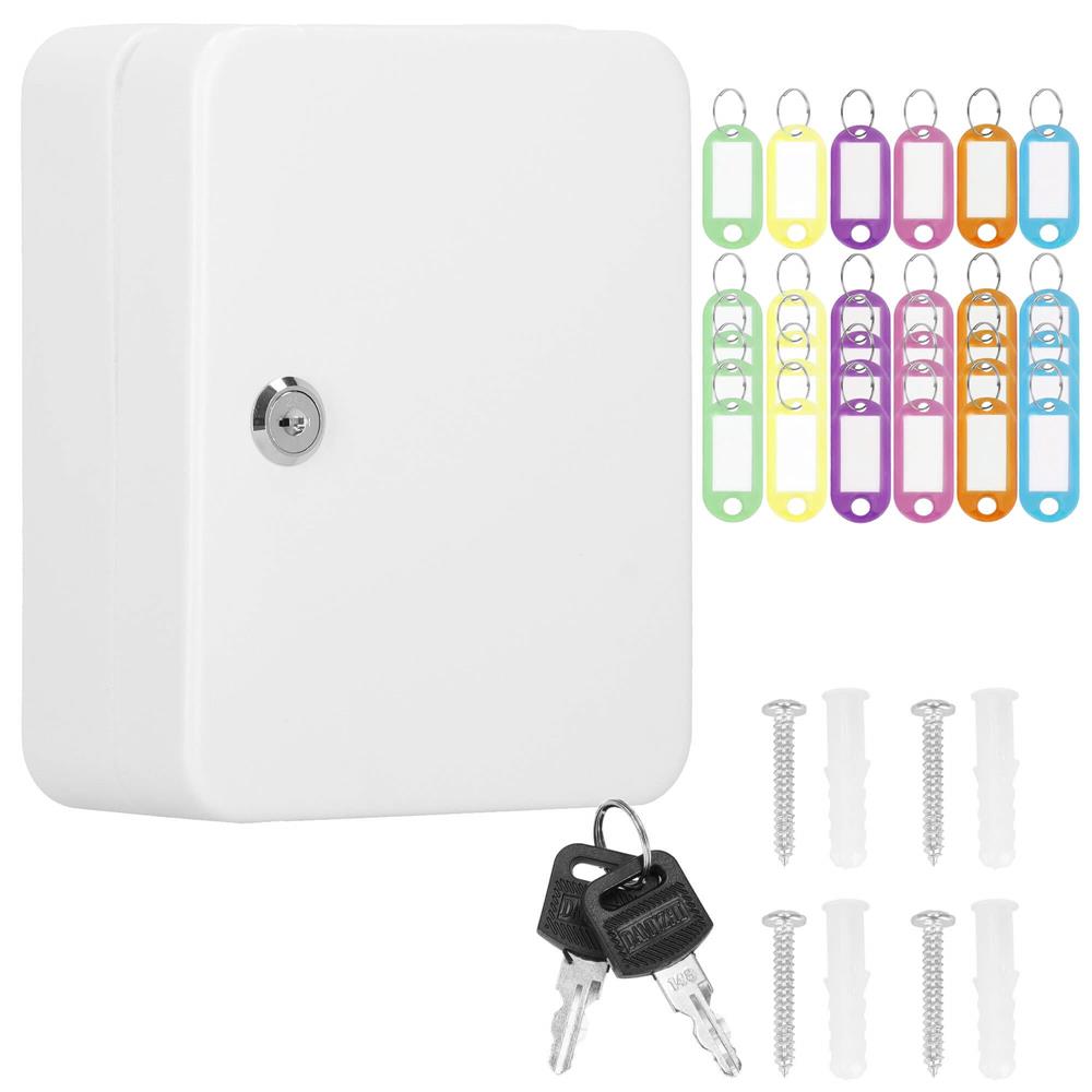 Cutie metalica din otel pentru 48 chei, alba, cu inchidere si brelocuri