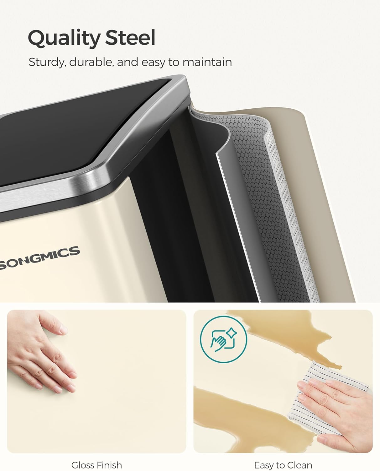 Coș de gunoi dublu SONGMICS 2x15L cu pedale separate și soft-close, bej