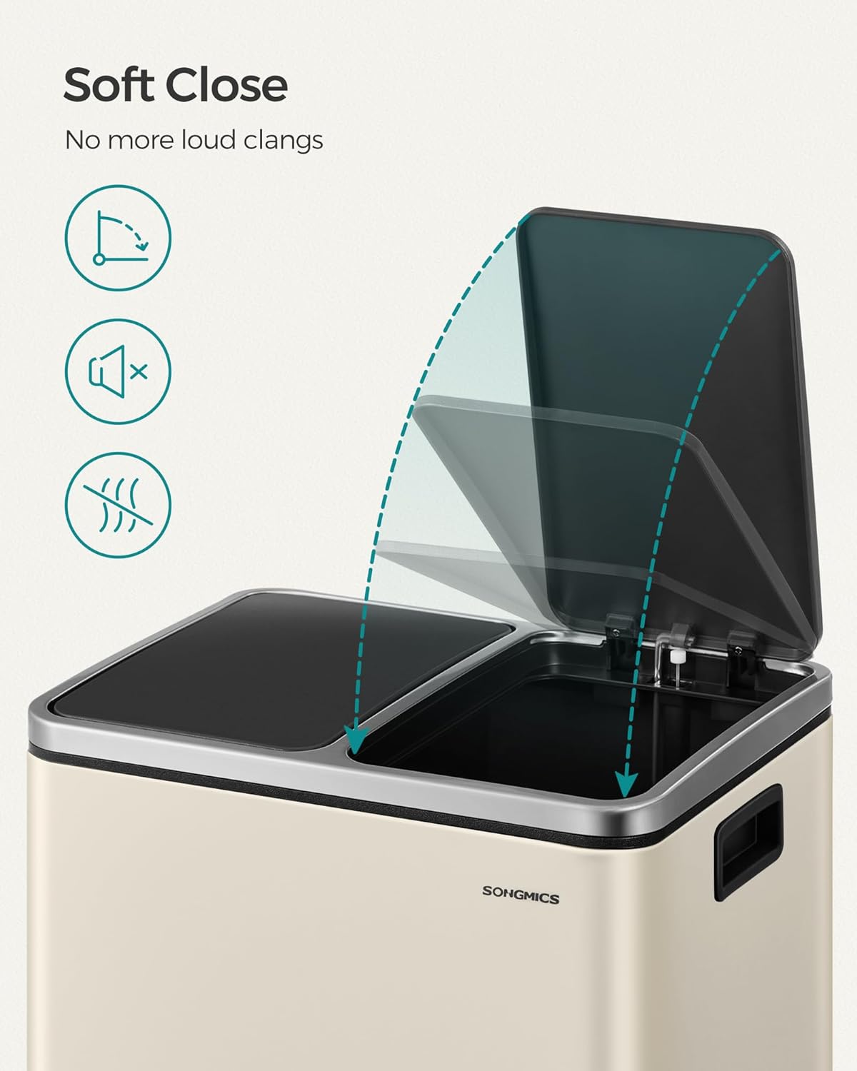 Coș de gunoi dublu SONGMICS 2x15L cu pedale separate și soft-close, bej