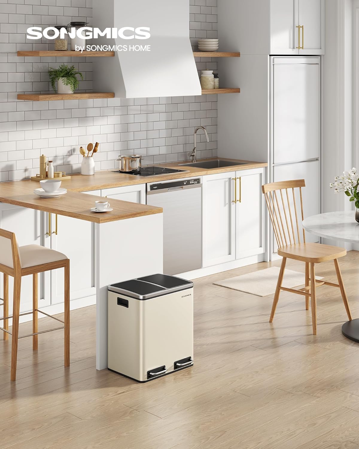 Coș de gunoi dublu SONGMICS 2x15L cu pedale separate și soft-close, bej