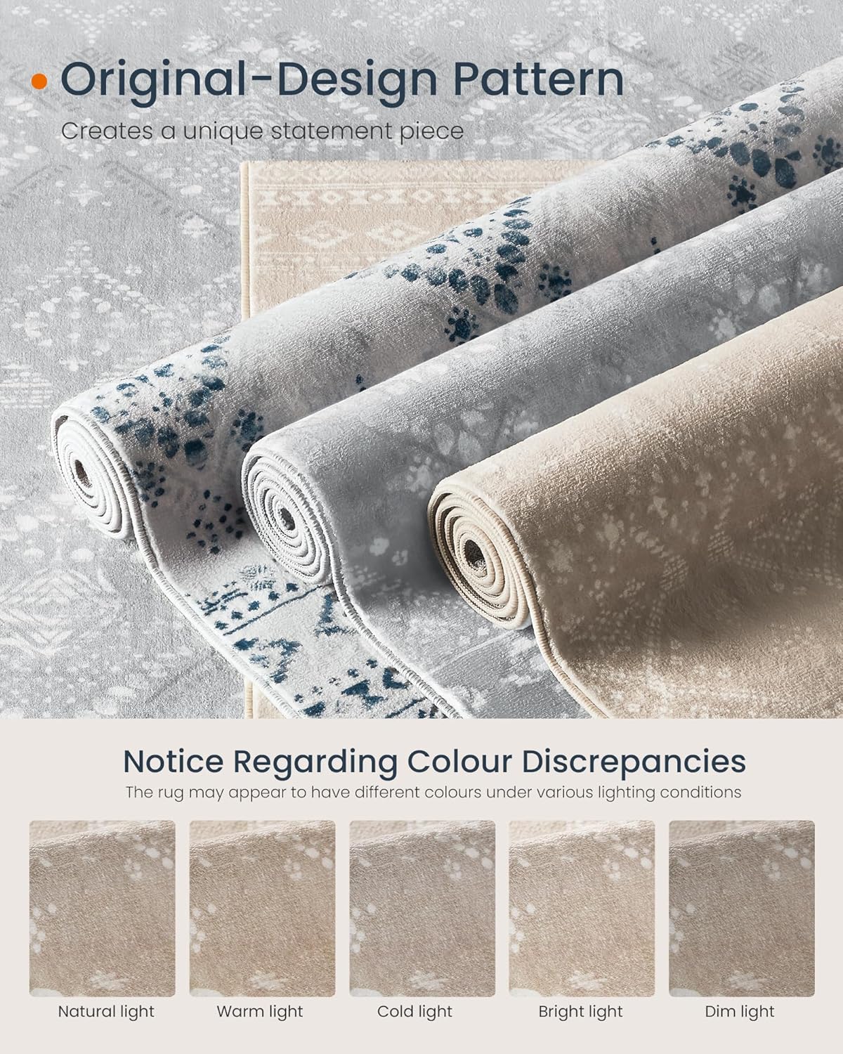 Covor decorativ boho antiderapant lavabil, 120x170 cm, bej cappuccino