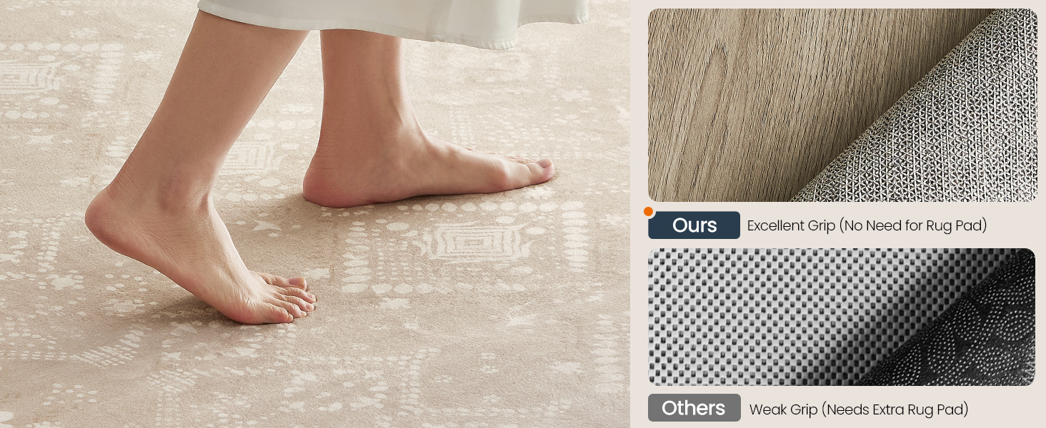 Covor decorativ boho antiderapant lavabil, 120x170 cm, bej cappuccino