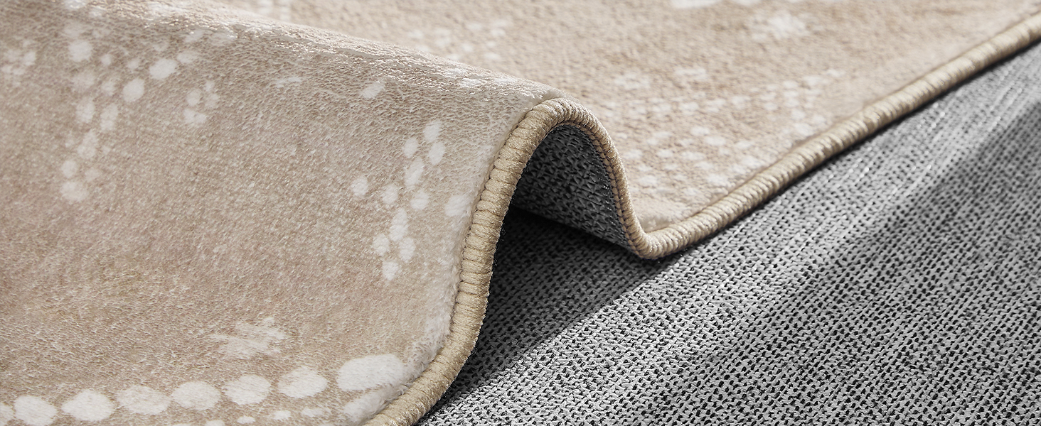 Covor decorativ boho antiderapant lavabil, 120x170 cm, bej cappuccino