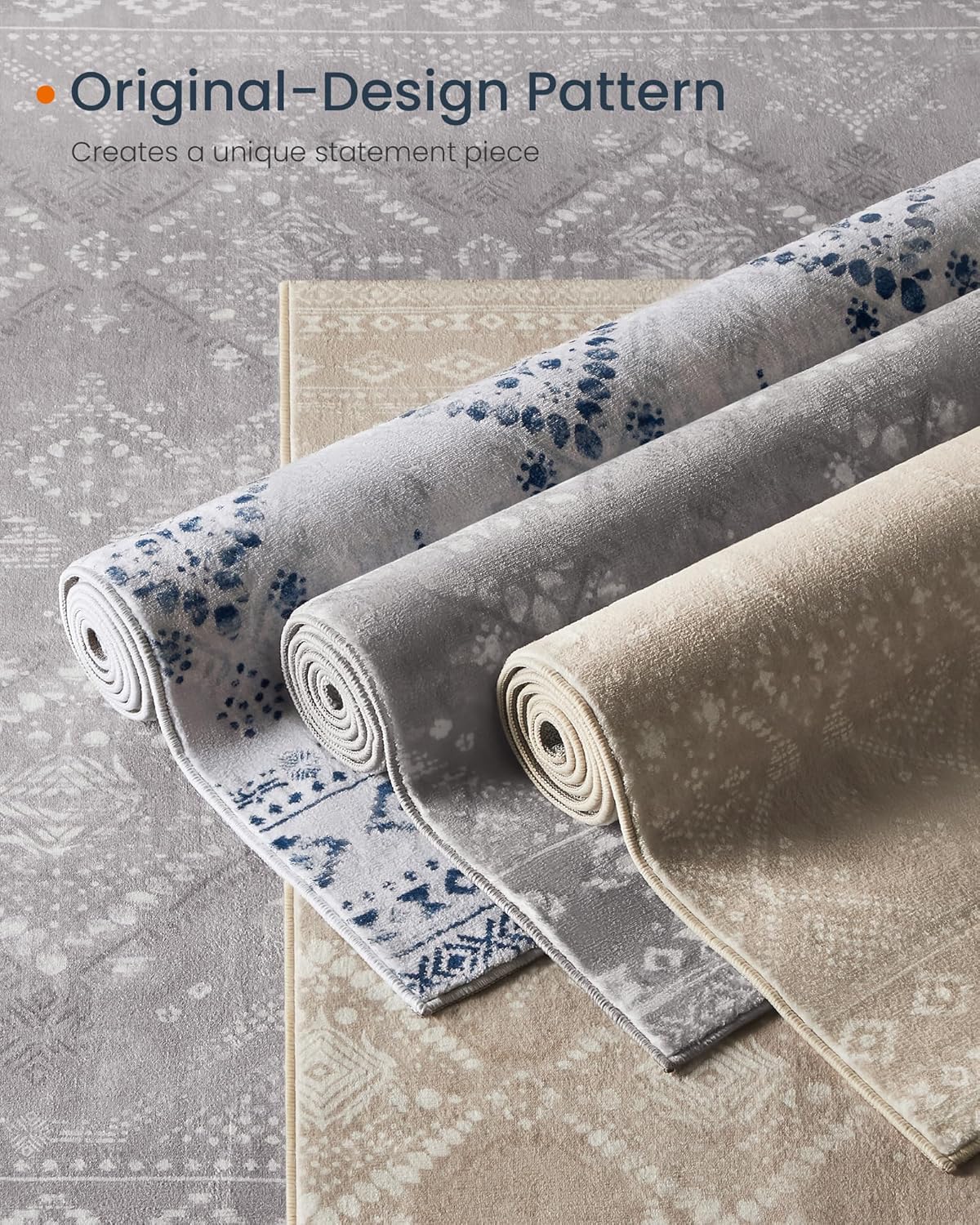 Covor decorativ boho antiderapant lavabil, 120x170 cm, bej cappuccino