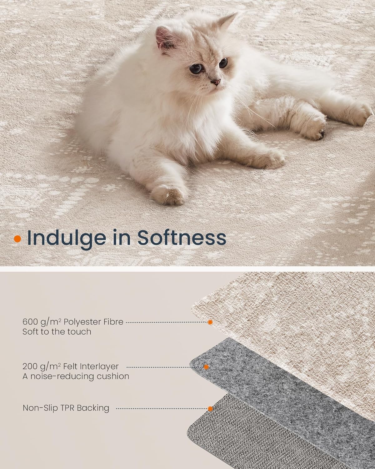 Covor decorativ boho antiderapant lavabil, bej cappuccino, 80x150 cm