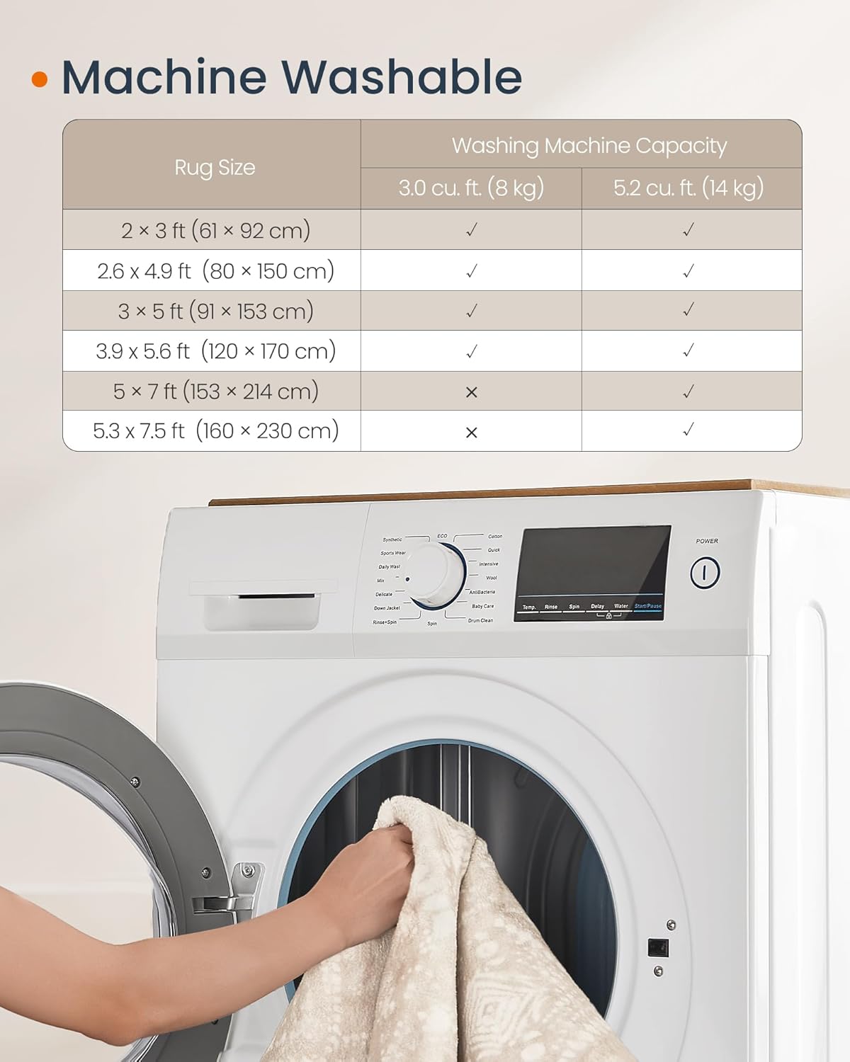 Covor decorativ boho antiderapant lavabil, bej cappuccino, 80x150 cm