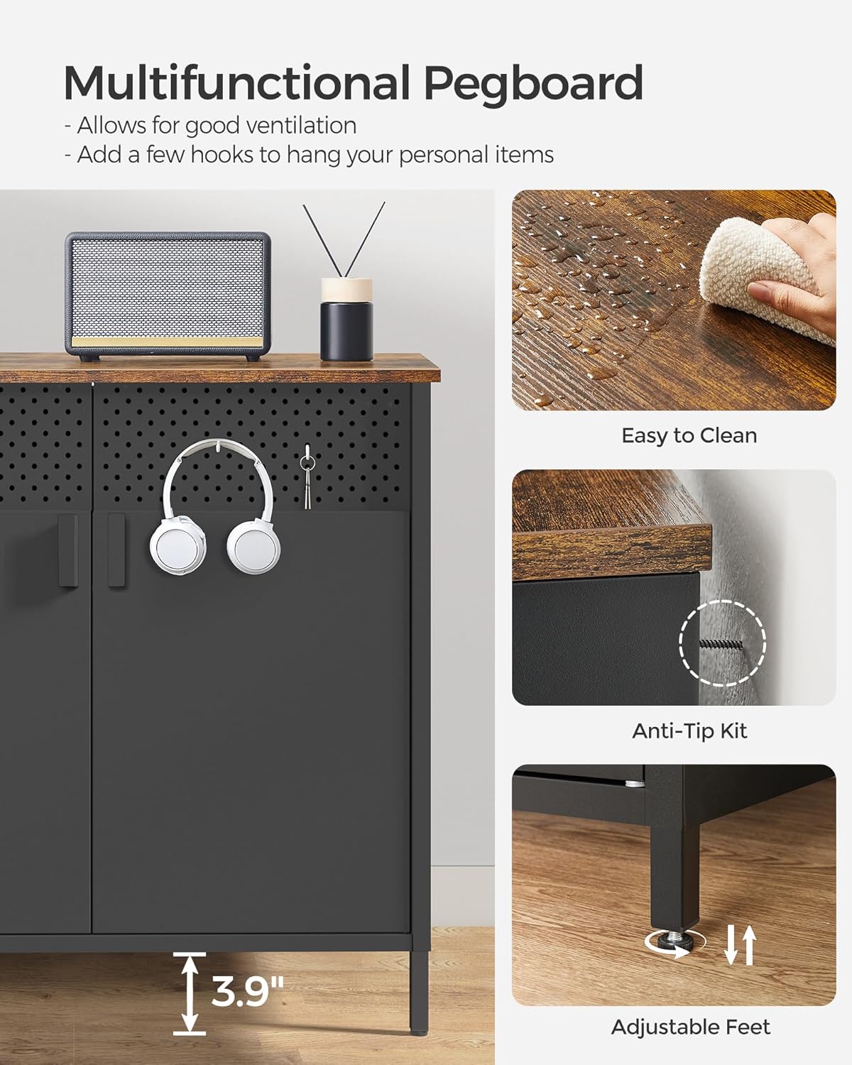 Dulap metalic SONGMICS cu 2 uși și raft reglabil, 80x40x76 cm