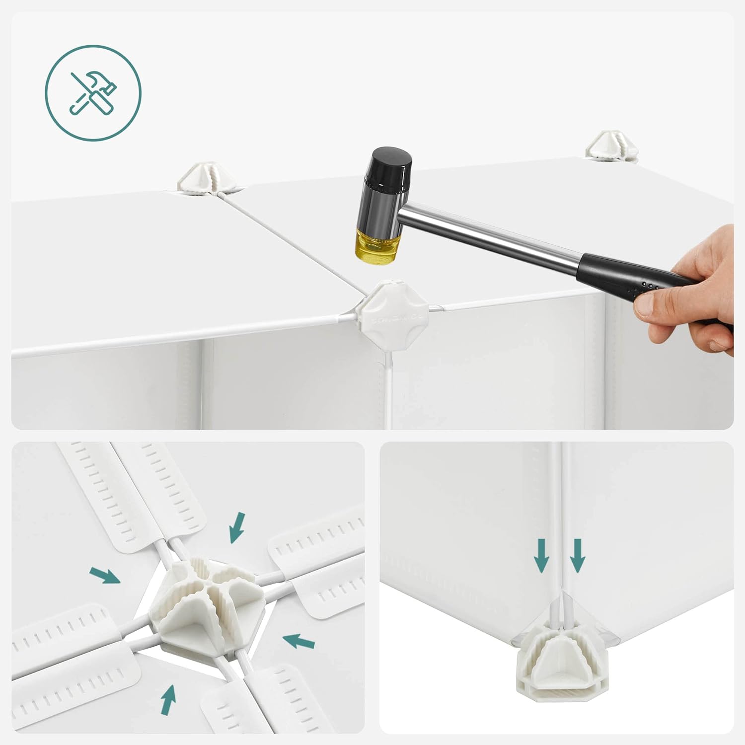 Dulap modular pentru jucarii Songmics, 16 cuburi cu usi, alb, 123x31x123 cm