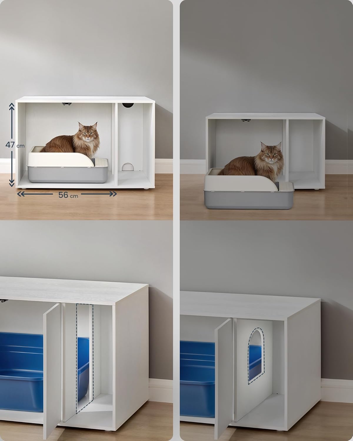 Dulap pentru litieră pisici SONGMICS, montaj fără scule, 80x50x50 cm, alb