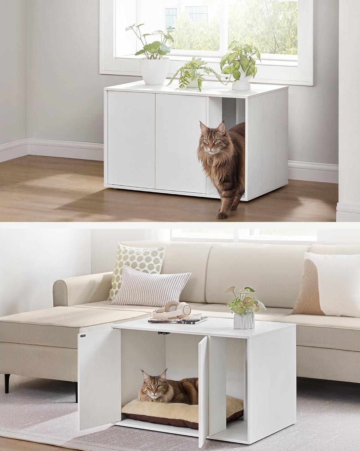 Dulap pentru litieră pisici SONGMICS, montaj fără scule, 80x50x50 cm, alb