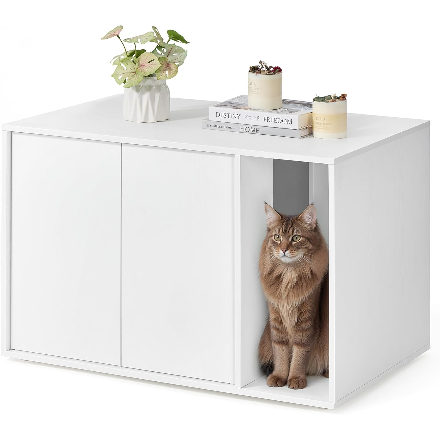 Dulap pentru litieră pisici SONGMICS, montaj fără scule, 80x50x50 cm, alb