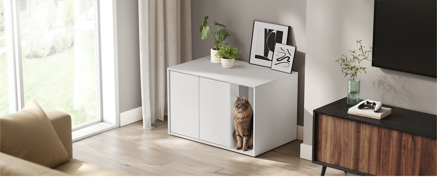 Dulap pentru litieră pisici SONGMICS, montaj fără scule, 80x50x50 cm, alb