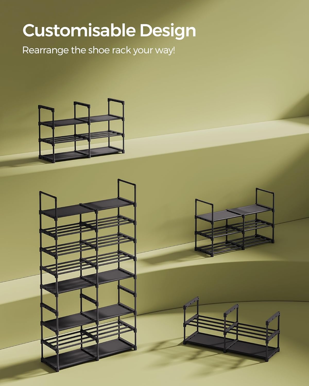 SONGMICS raft pentru pantofi metalic reglabil, 8 niveluri, 32 perechi, negru