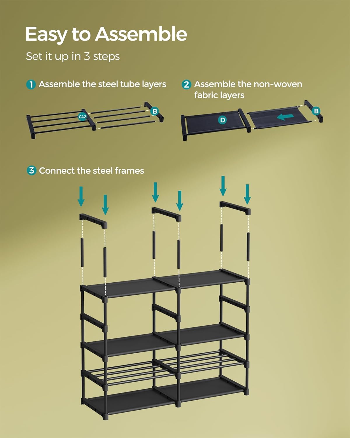 SONGMICS raft pentru pantofi metalic reglabil, 8 niveluri, 32 perechi, negru