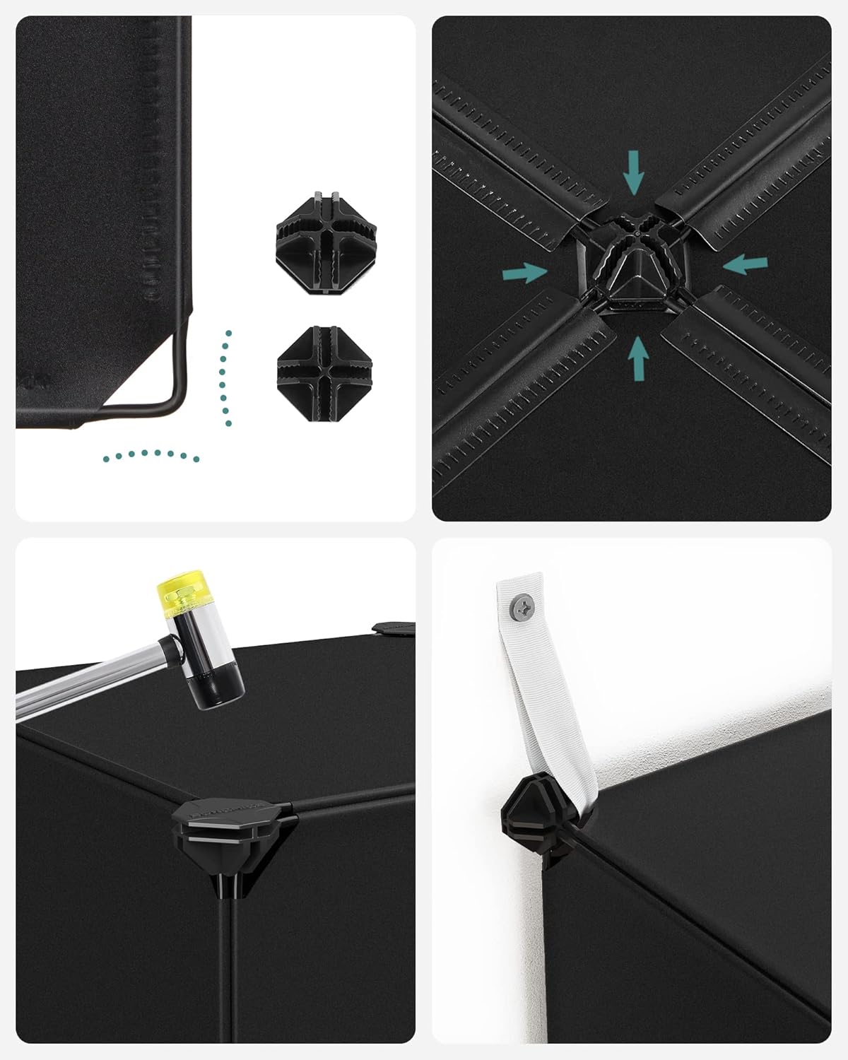 Raft modular Songmics cu 16 cuburi pentru pantofi si haine, negru