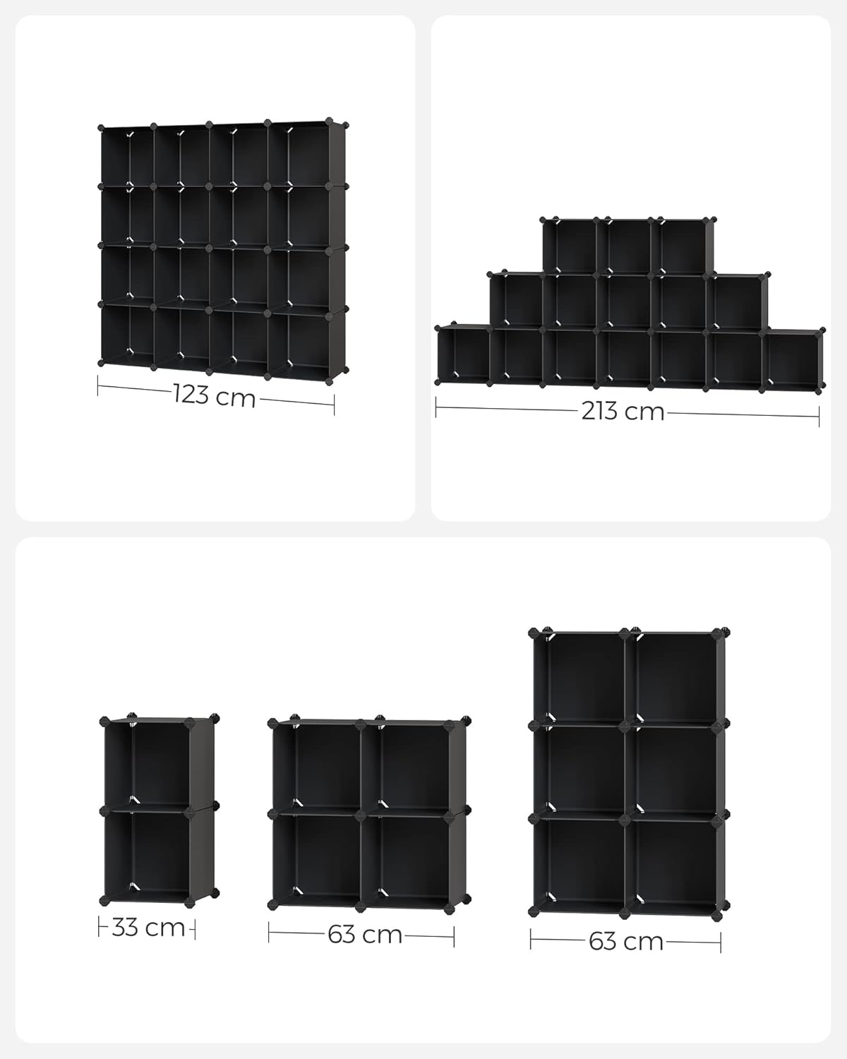 Raft modular Songmics cu 16 cuburi pentru pantofi si haine, negru