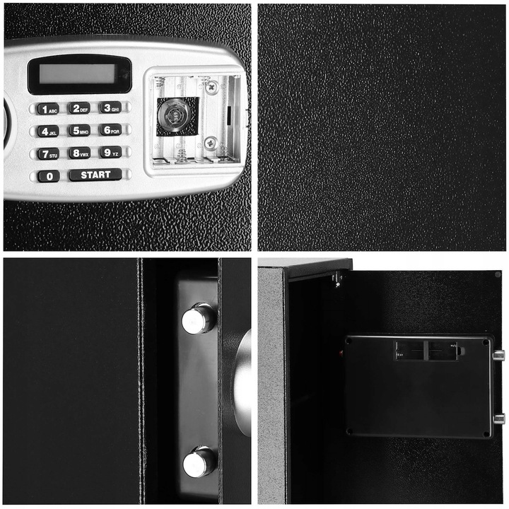Seif electronic din otel cu cifru si cheie, negru, 50x35x36 cm