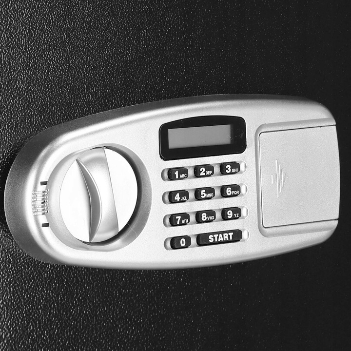 Seif electronic din otel cu cifru si cheie, negru, 50x35x36 cm