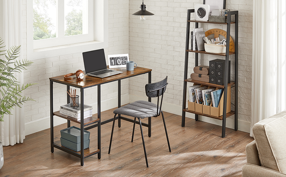 Birou VASAGLE industrial cu 2 rafturi laterale, 100x50x75 cm, maro rustic