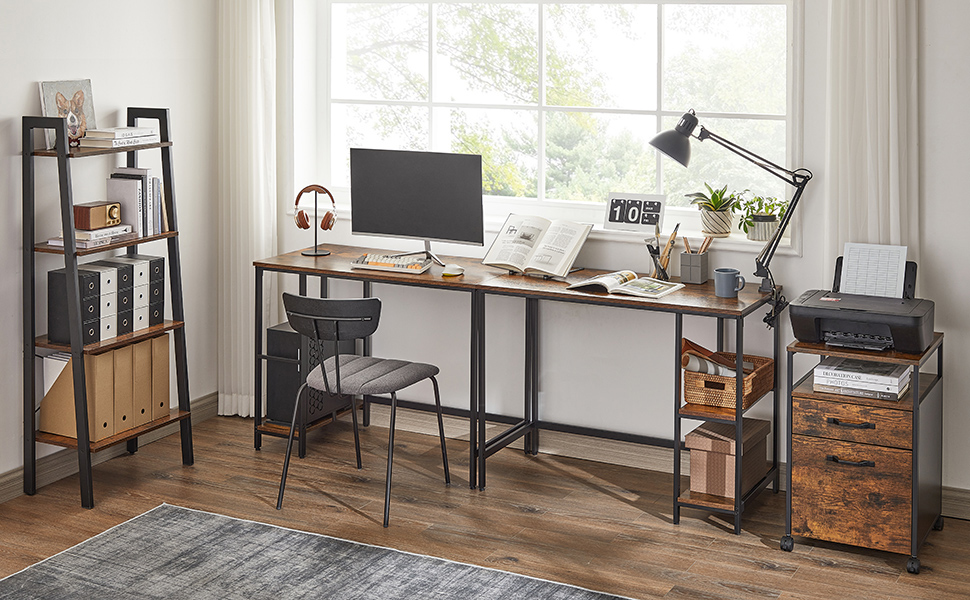 Birou VASAGLE industrial cu 2 rafturi laterale, 100x50x75 cm, maro rustic