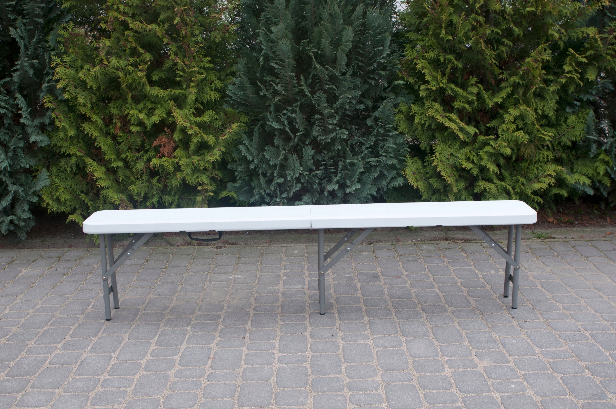 Banca pliabila pentru gradina si catering, HDPE, 180x24,5x42 cm, alba
