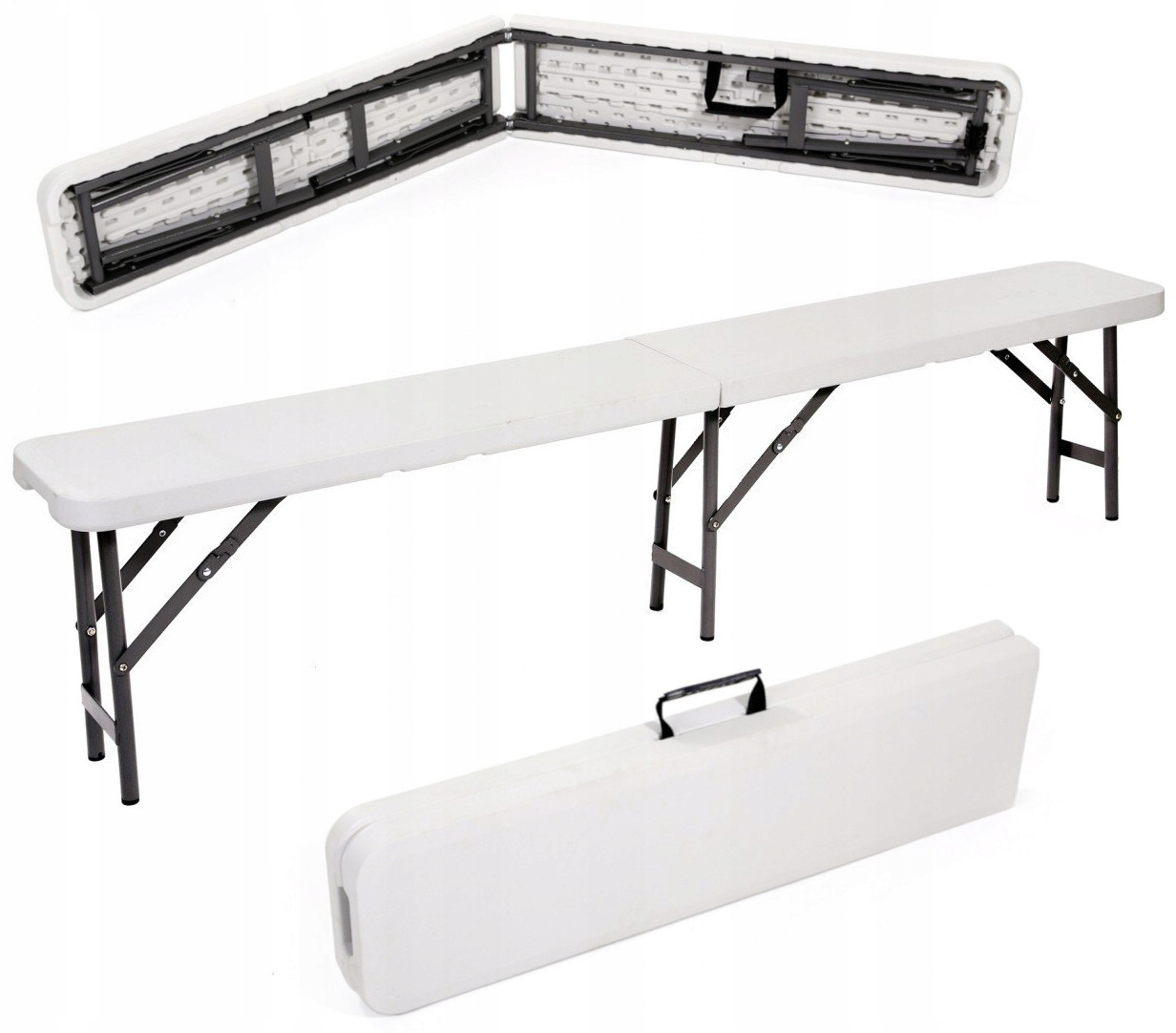 Banca pliabila pentru gradina si catering, HDPE, 180x24,5x42 cm, alba