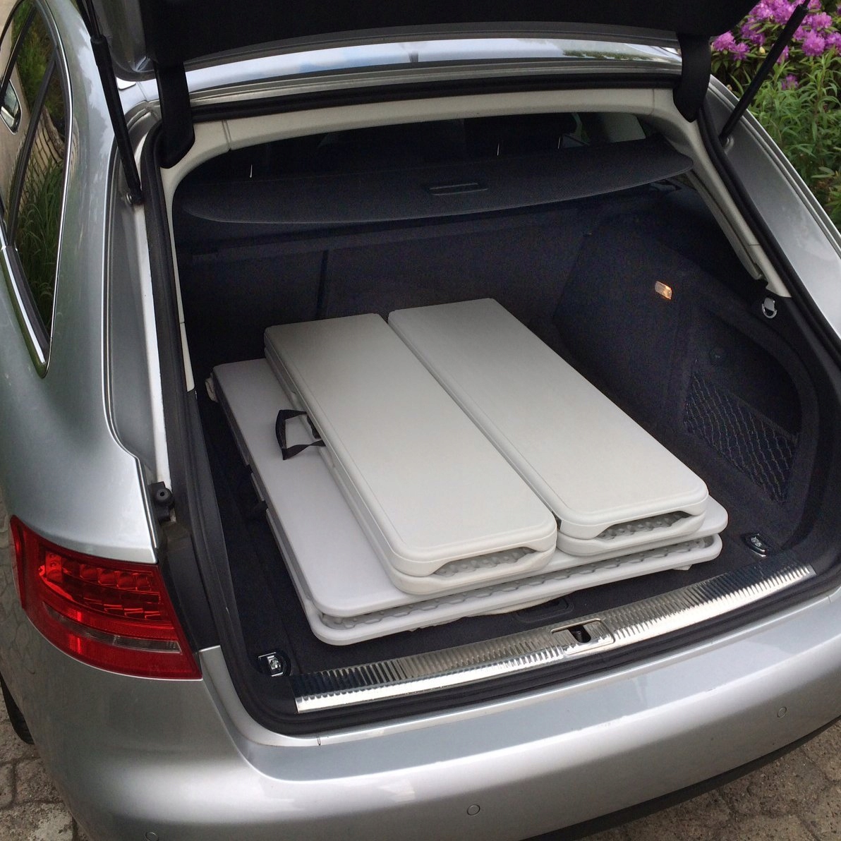 Banca pliabila pentru gradina si catering, HDPE, 180x24,5x42 cm, alba