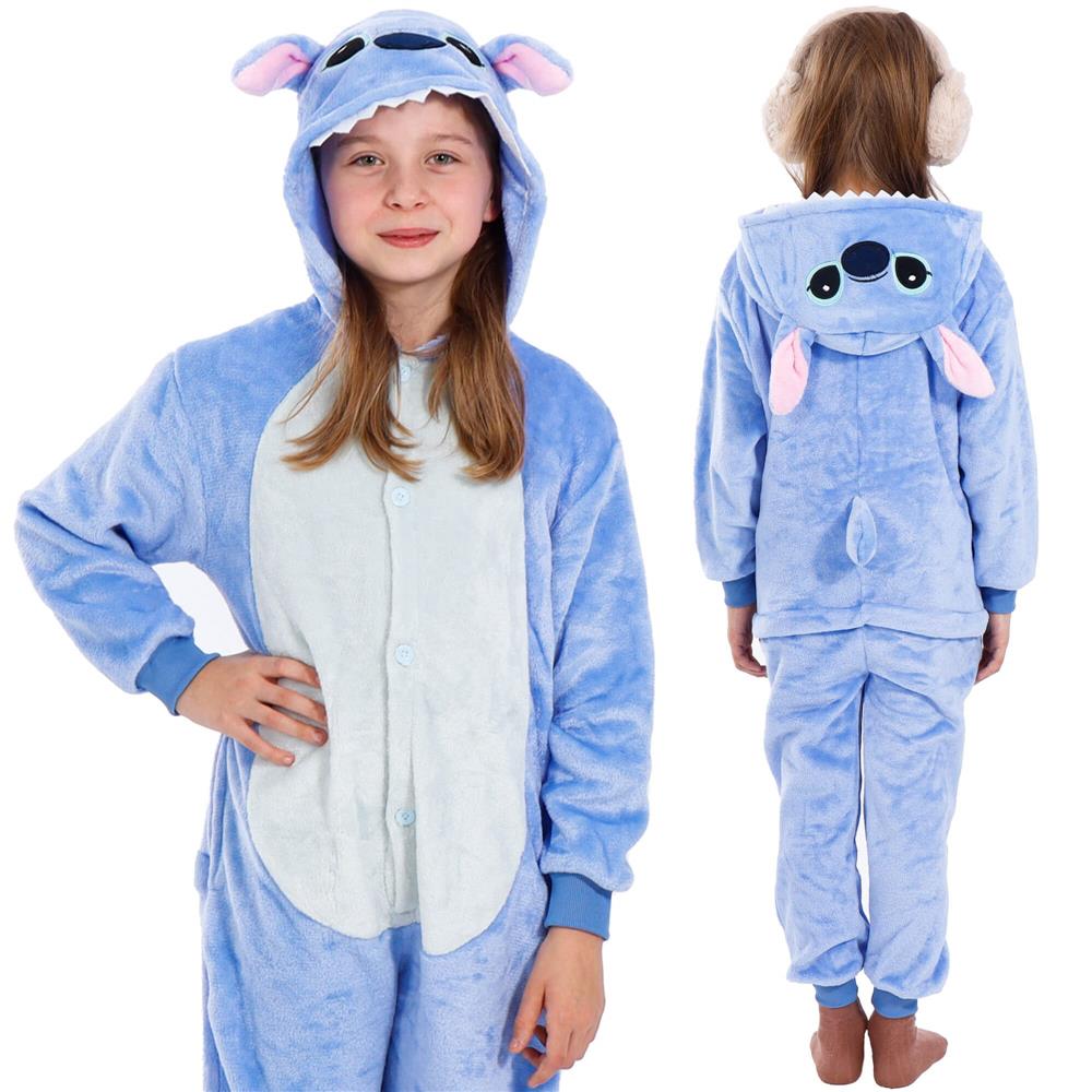 Pijama salopeta pentru copii Stitch, pufoasa cu gluga, 120-130 cm
