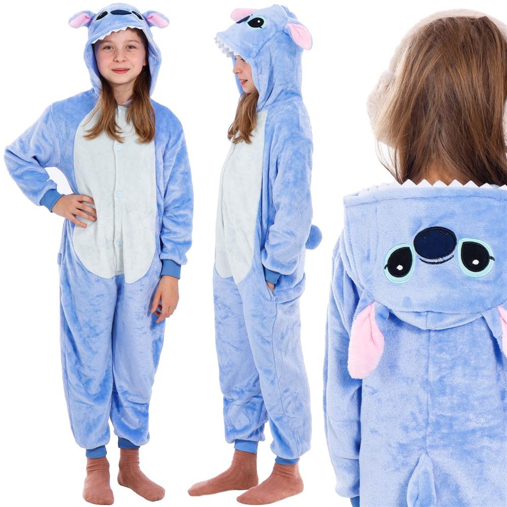 Pijama salopeta pentru copii Stitch, pufoasa cu gluga, 120-130 cm