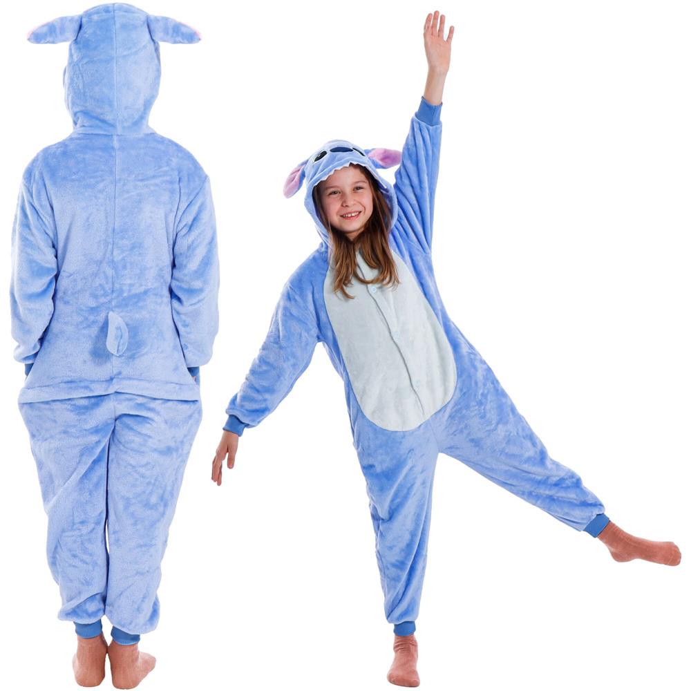Pijama salopeta pentru copii Stitch, pufoasa cu gluga, 120-130 cm