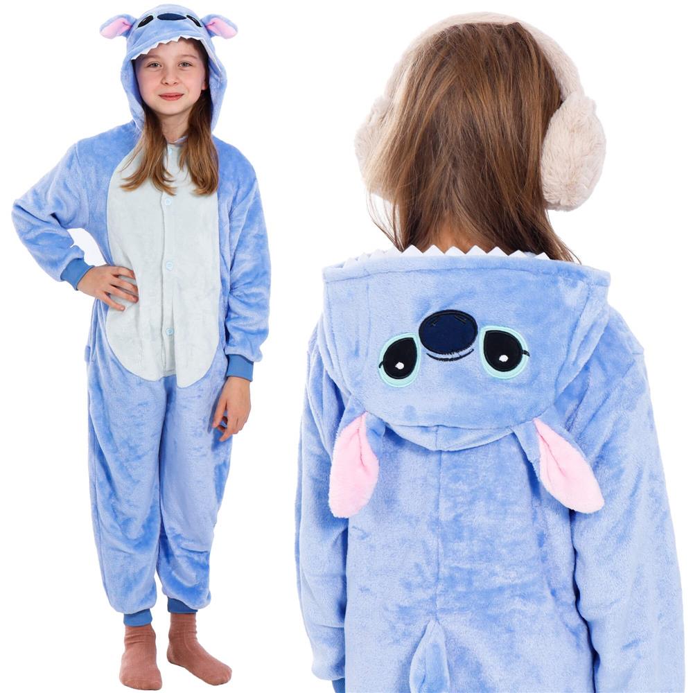 Pijama salopeta pentru copii Stitch, pufoasa cu gluga, 120-130 cm