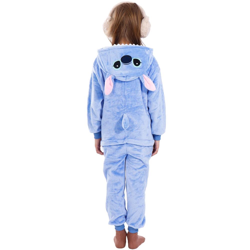 Pijama salopeta pentru copii Stitch, pufoasa cu gluga, 120-130 cm