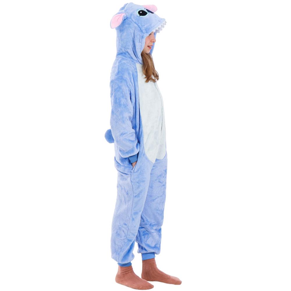 Pijama salopeta pentru copii Stitch, pufoasa cu gluga, 120-130 cm